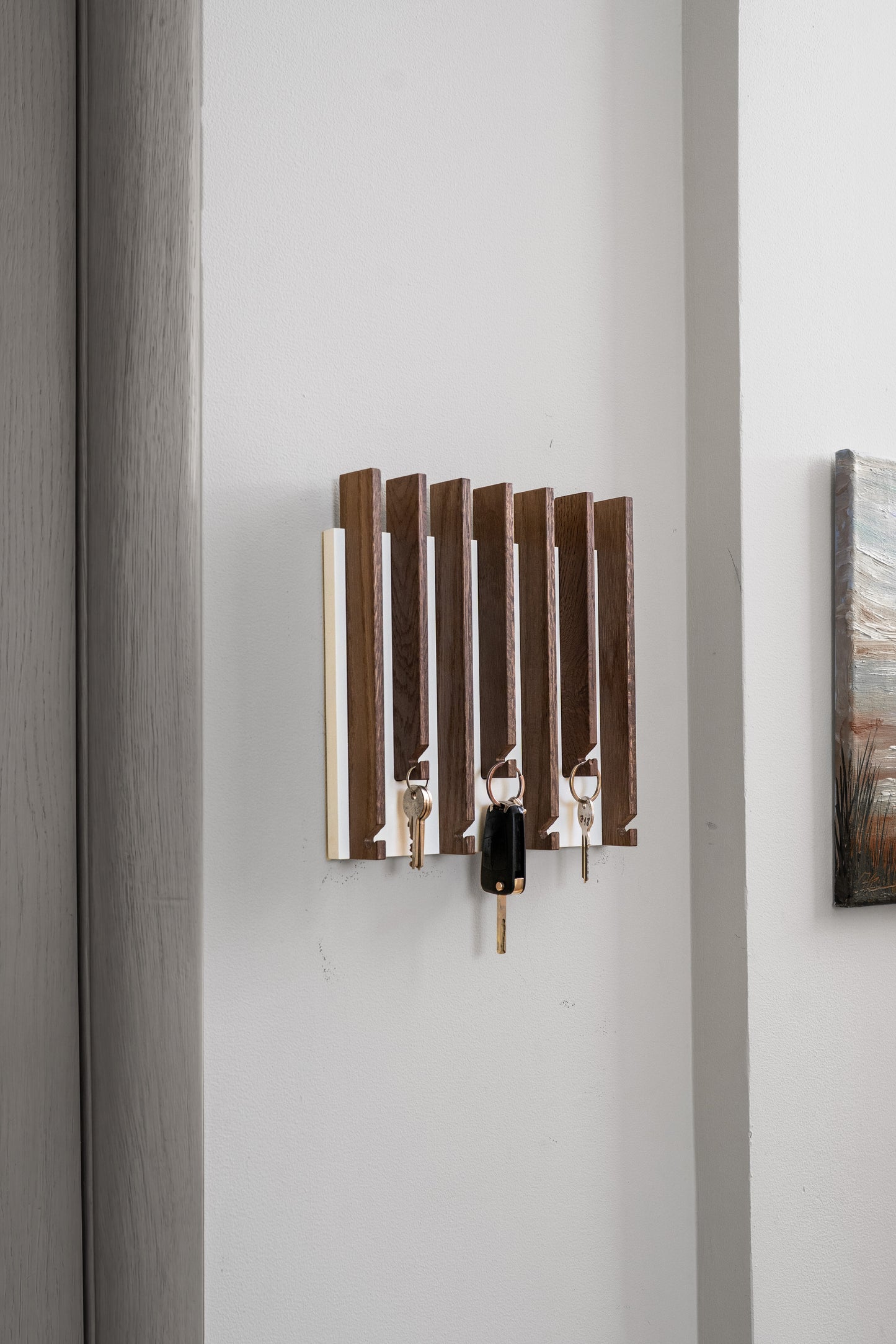 Walnut color Oak Modern Entryway Key holder with no shelves