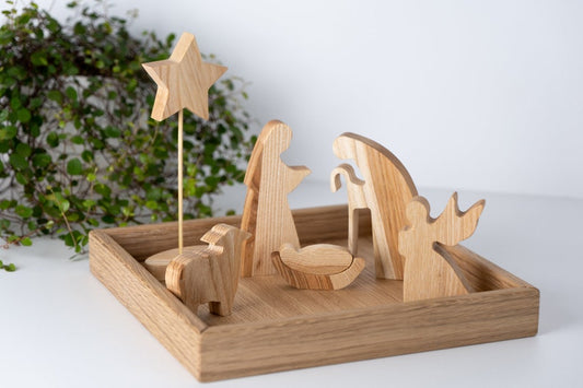 Small oak nativity set