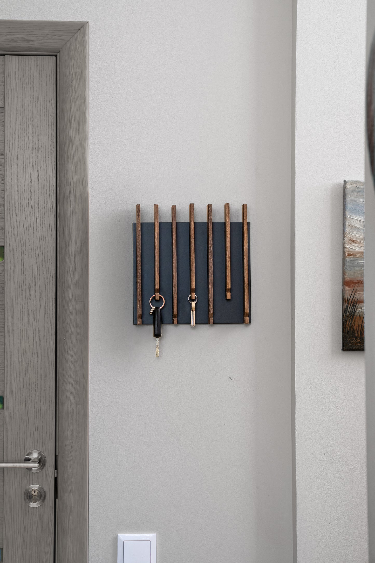 Walnut color Oak Modern Entryway Key holder with no shelves