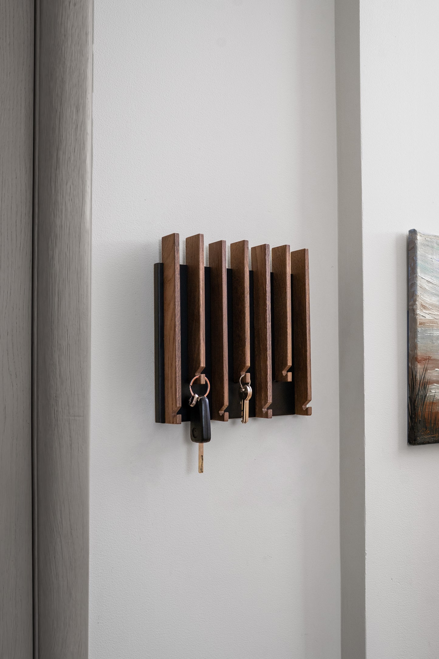 Walnut color Oak Modern Entryway Key holder with no shelves