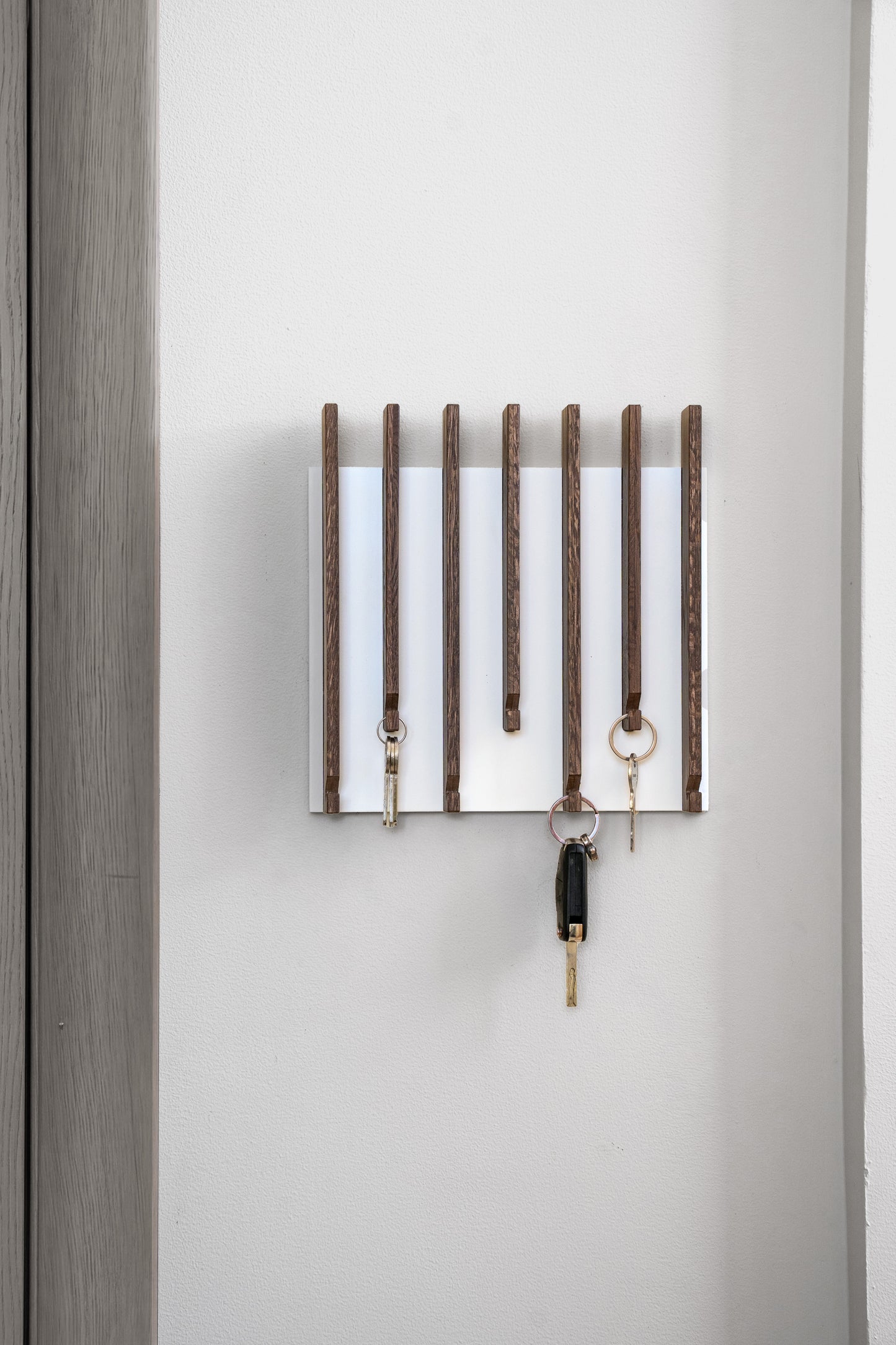 Walnut color Oak Modern Entryway Key holder with no shelves
