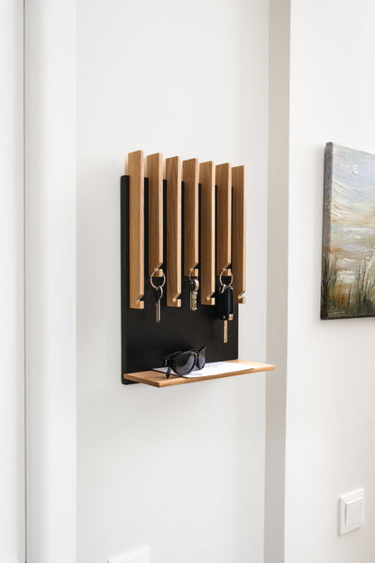 Natural color Oak Modern Entryway Key holder with 1 shelf