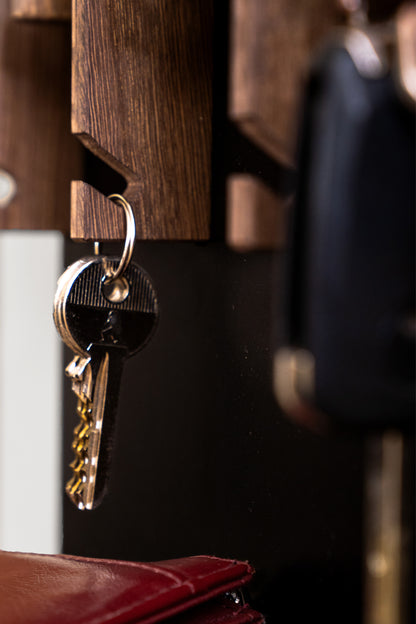 Walnut color Oak Modern Entryway Key holder with 1 shelf