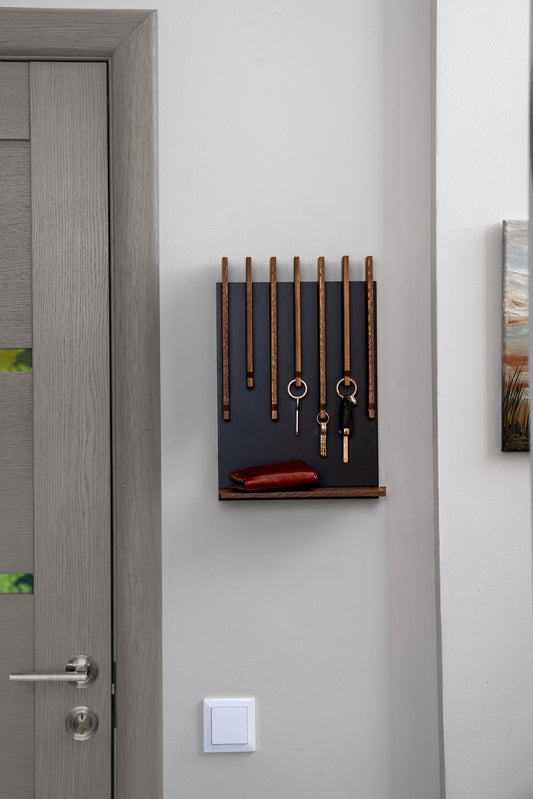 Walnut color Oak Modern Entryway Key holder with 1 shelf