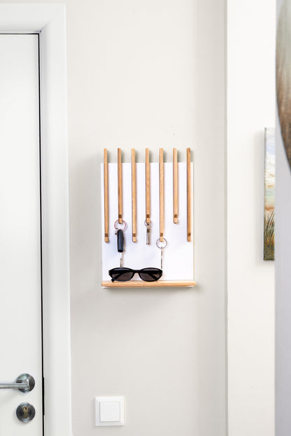 Natural color Oak Modern Entryway Key holder with 1 shelf