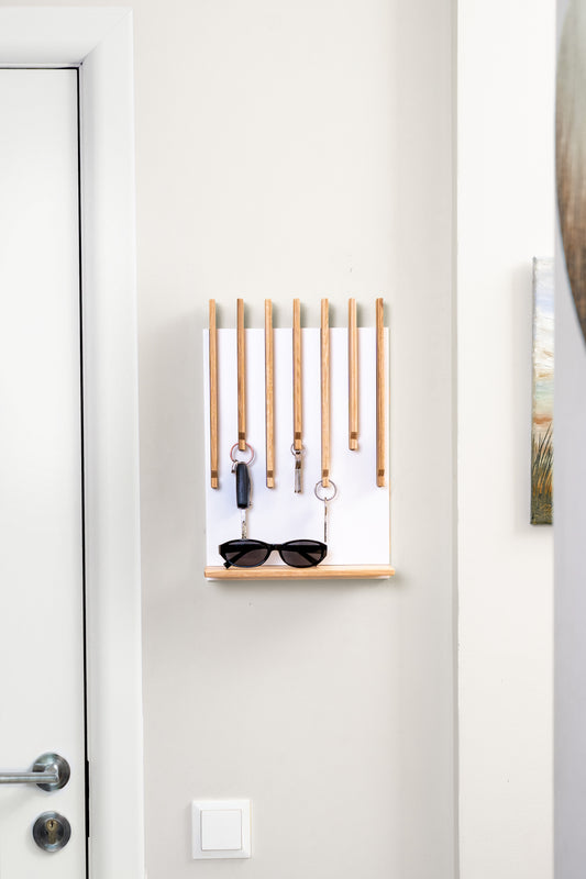 Natural color Oak Modern Entryway Key holder with 1 shelf