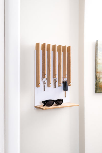 Natural color Oak Modern Entryway Key holder with 1 shelf