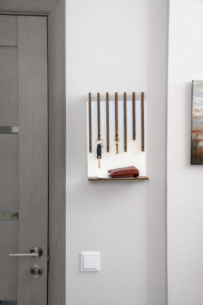Walnut color Oak Modern Entryway Key holder with 1 shelf