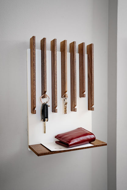 Walnut color Oak Modern Entryway Key holder with 1 shelf