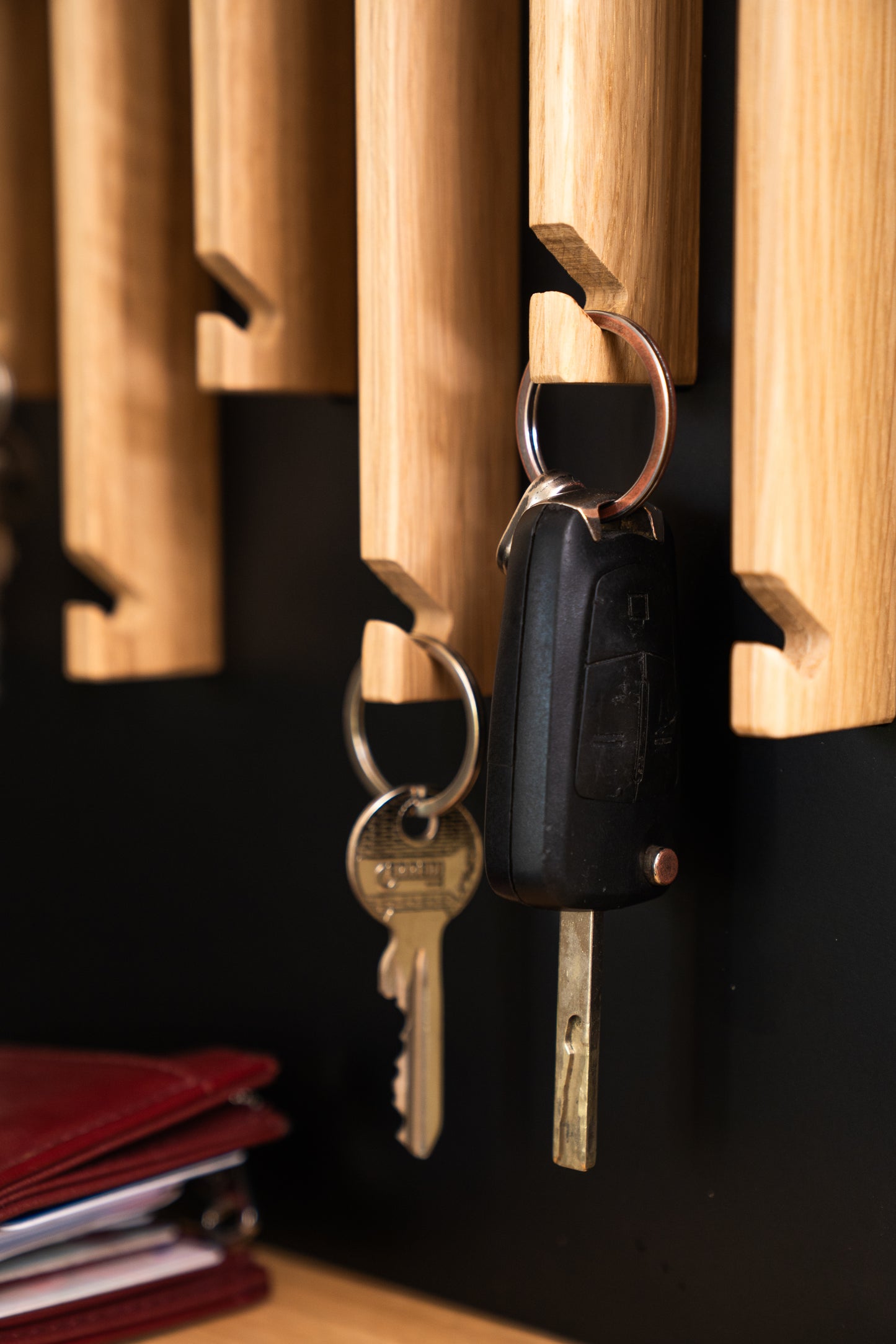Natural color Oak Modern Entryway Key holder with 2 shelves