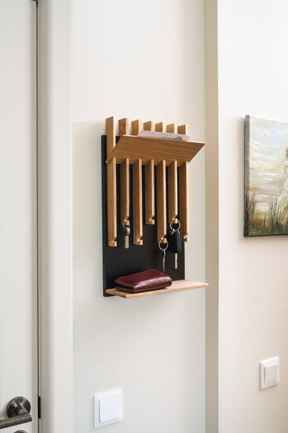 Natural color Oak Modern Entryway Key holder with 2 shelves