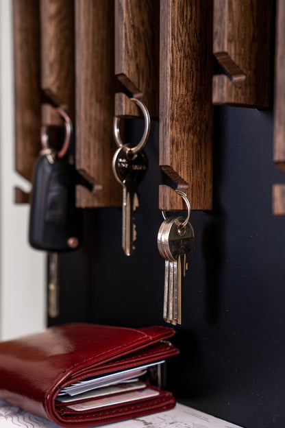 Walnut color Oak Modern Entryway Key holder with 2 shelves