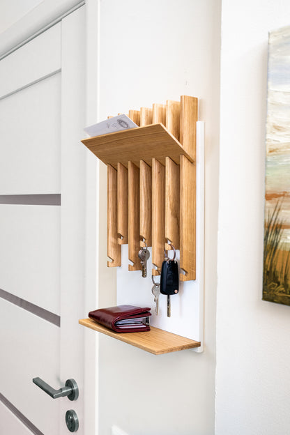 Natural color Oak Modern Entryway Key holder with 2 shelves