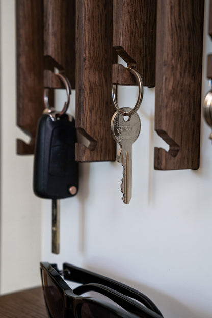 Walnut color Oak Modern Entryway Key holder with 2 shelves