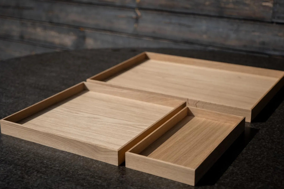 Oak Wood Serving Tray with Natural Oak Base