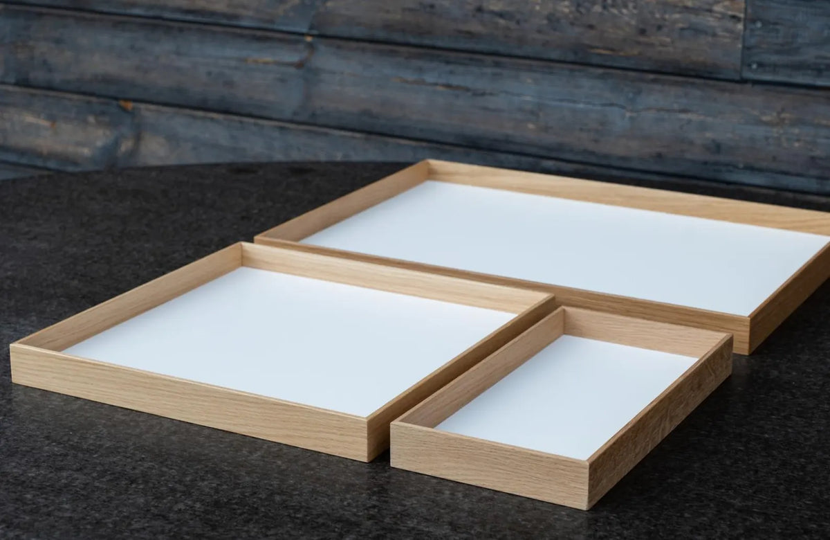 Oak Wood Serving Tray with White Base