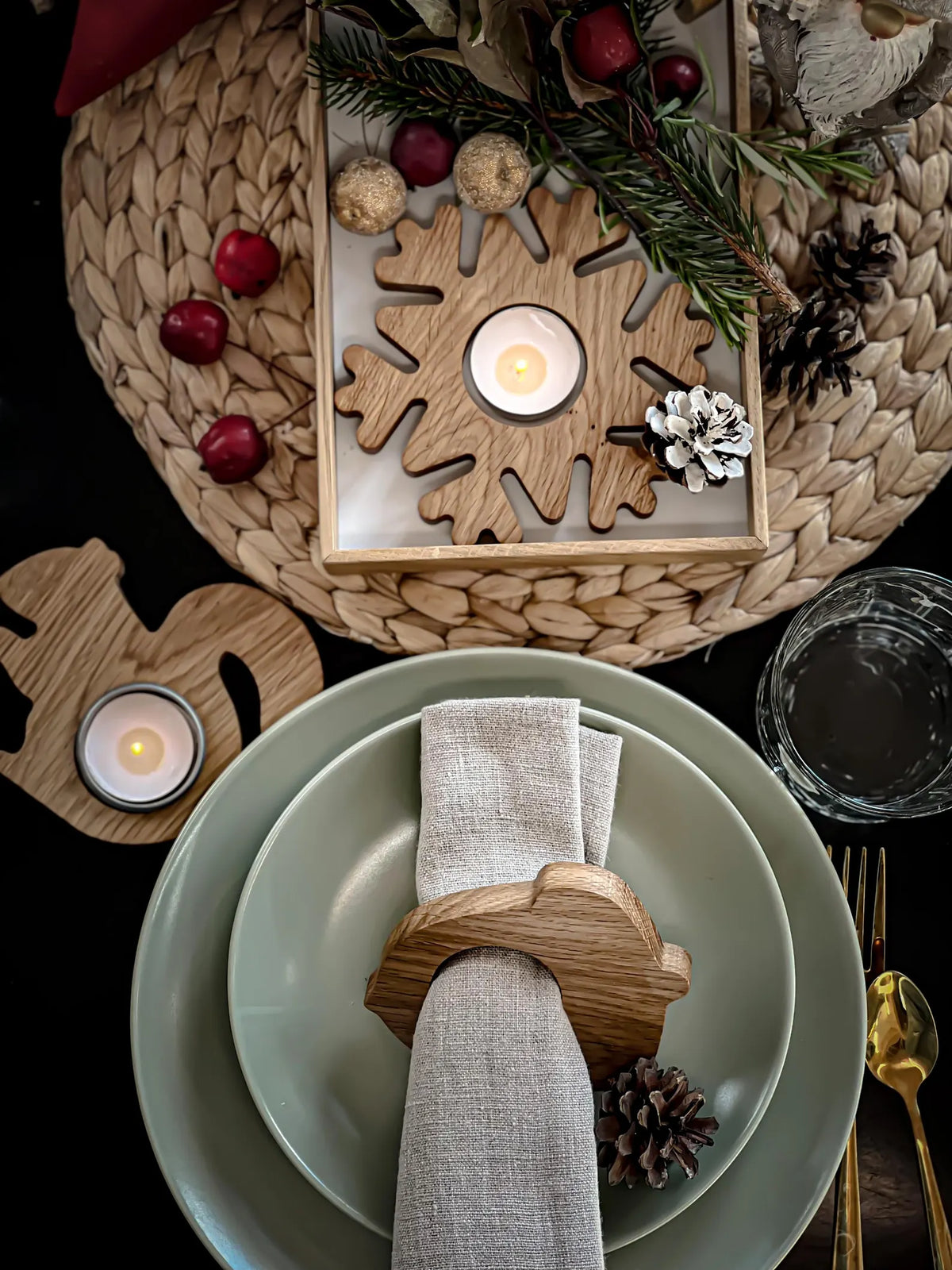 Oak Wood Serving Tray with White Base