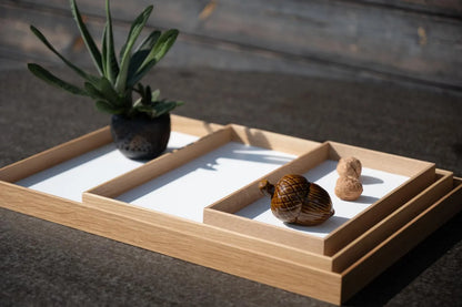 Oak Wood Serving Tray with White Base